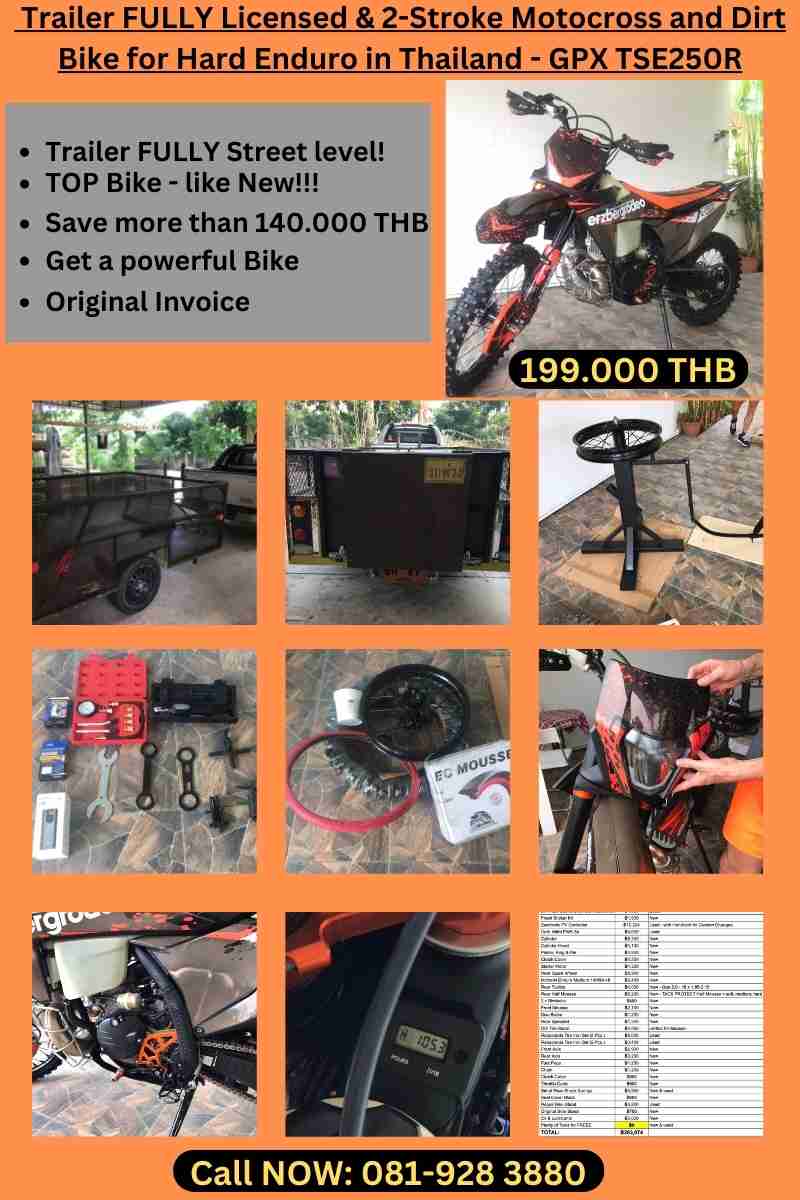 Trailer FULLY Licensed & 2-Stroke Motocross and Dirt Bike for Hard Enduro in Thailand - GPX TSE250R (EN)