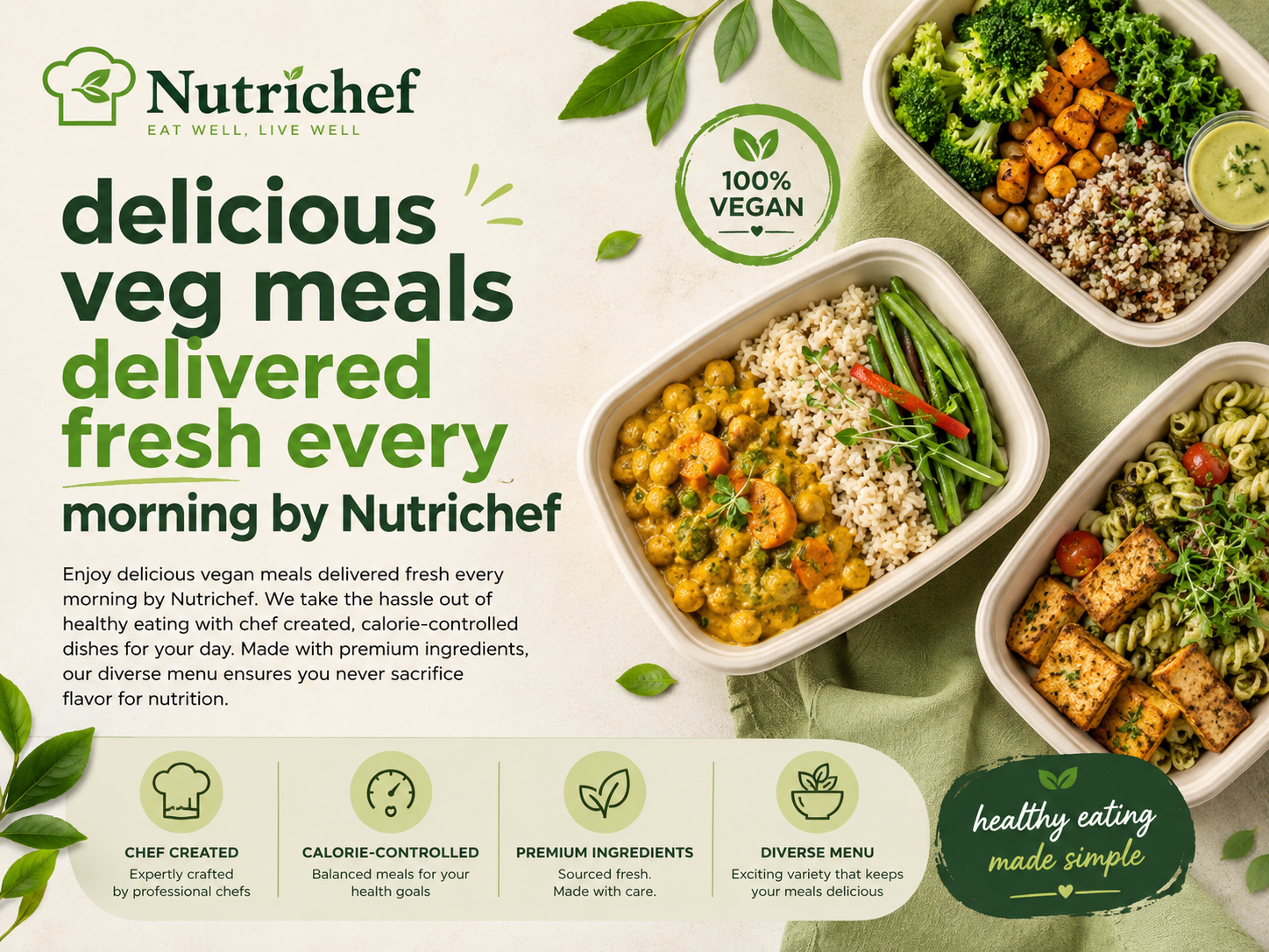 delicious veg meals delivered fresh every morning by Nutrichef